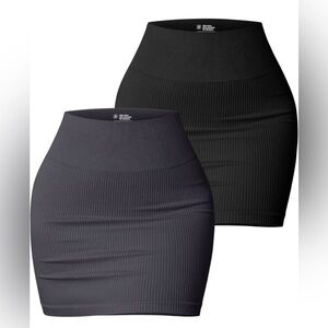 OQQ Women's 2 Piece Skirts Basic Versatile Stretchy Ribbed Casual High Waist Min